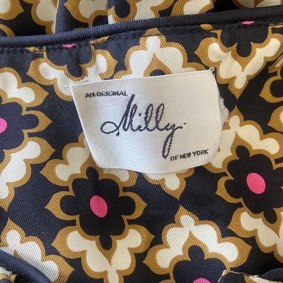 Milly  Of New York Black and Cream Silk Patterned Mini Dress Sz 6 - Picture 7 of 7